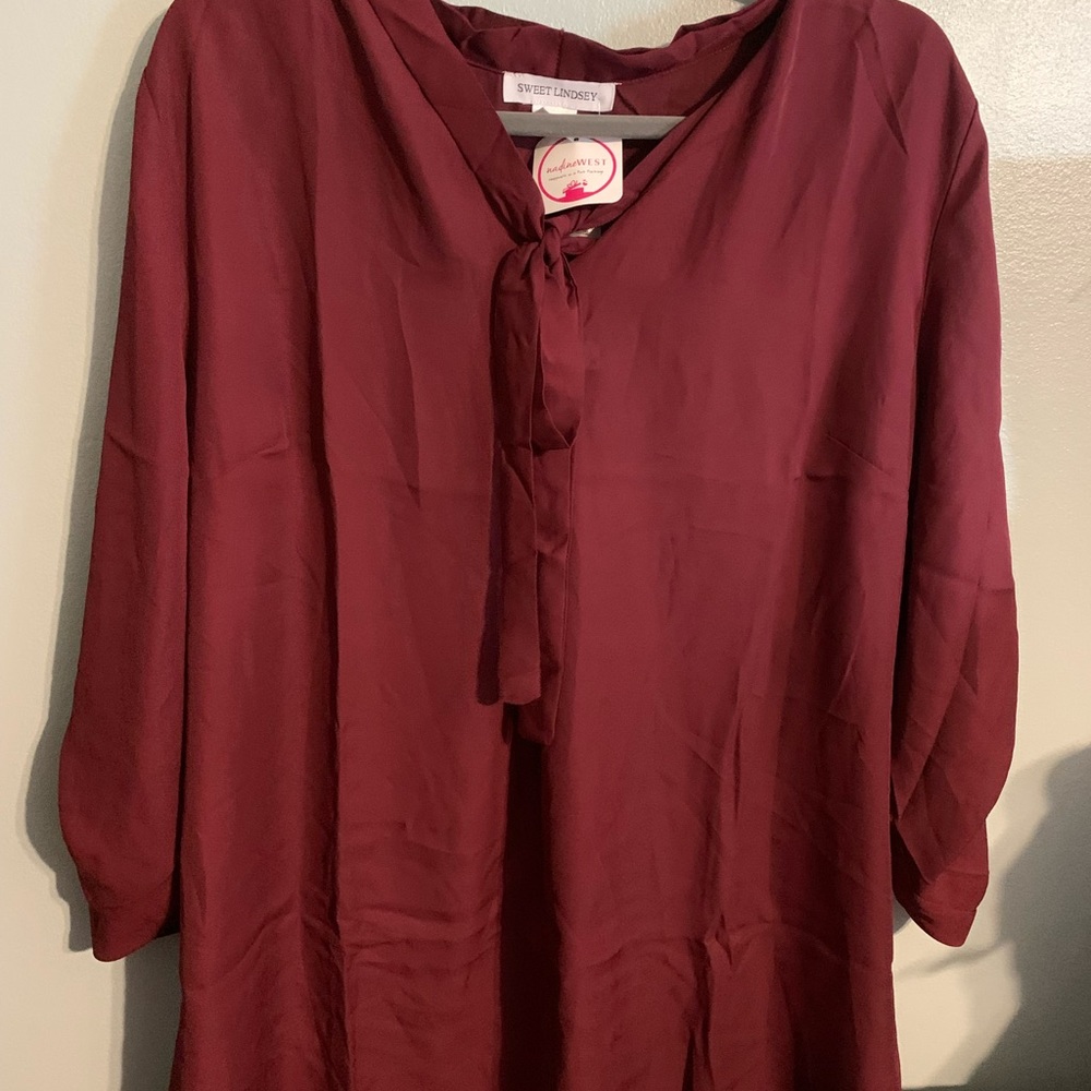 Sweet Lindsey Burgundy Blouse 2X